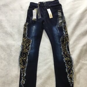 Reason Men’s Dark Blue Embroidered Skinny Jeans SZ 30/32